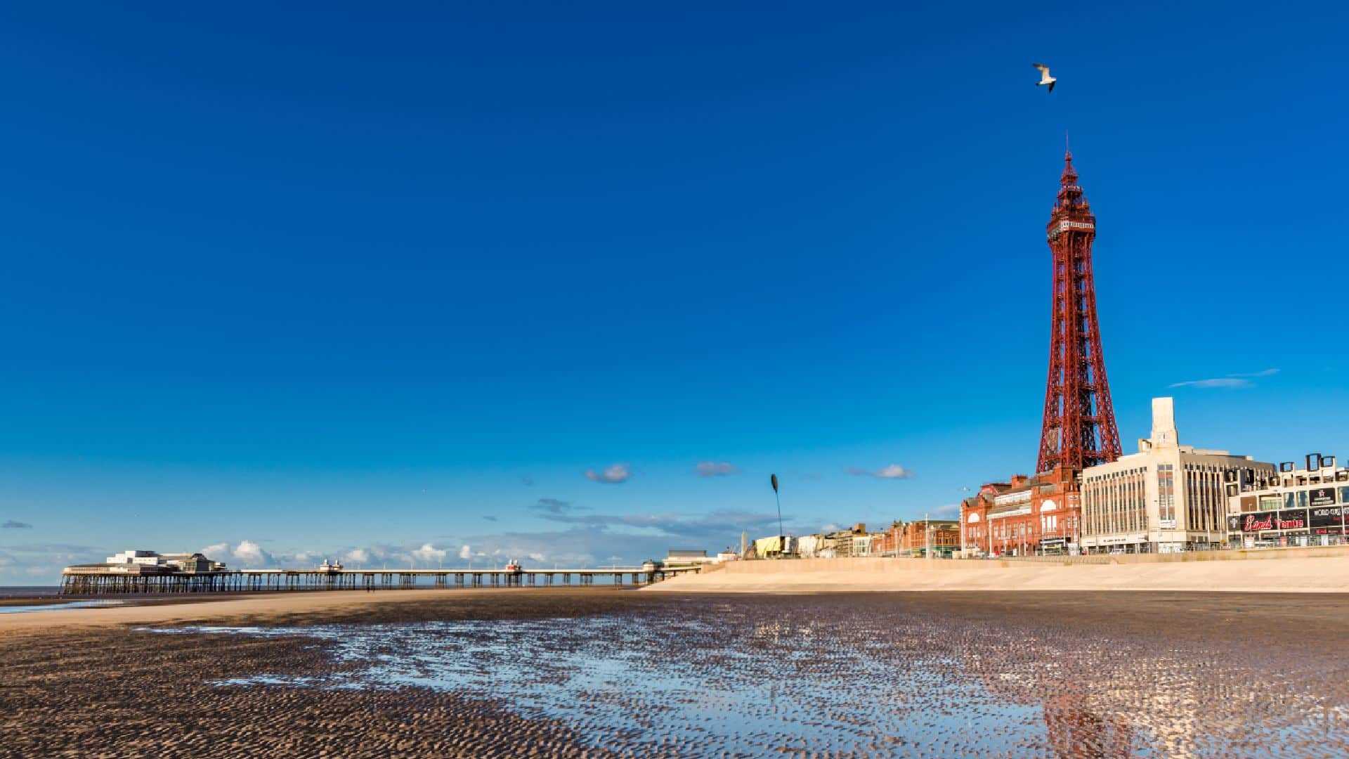 Blackpool beach with blackpool tower in the background